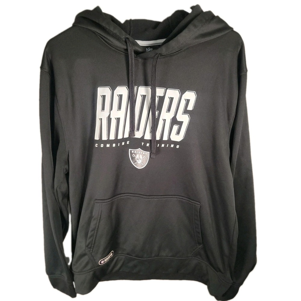 Raiders Hoodie Mens Large NFL Combine Training Black Performance Fleece Pullover